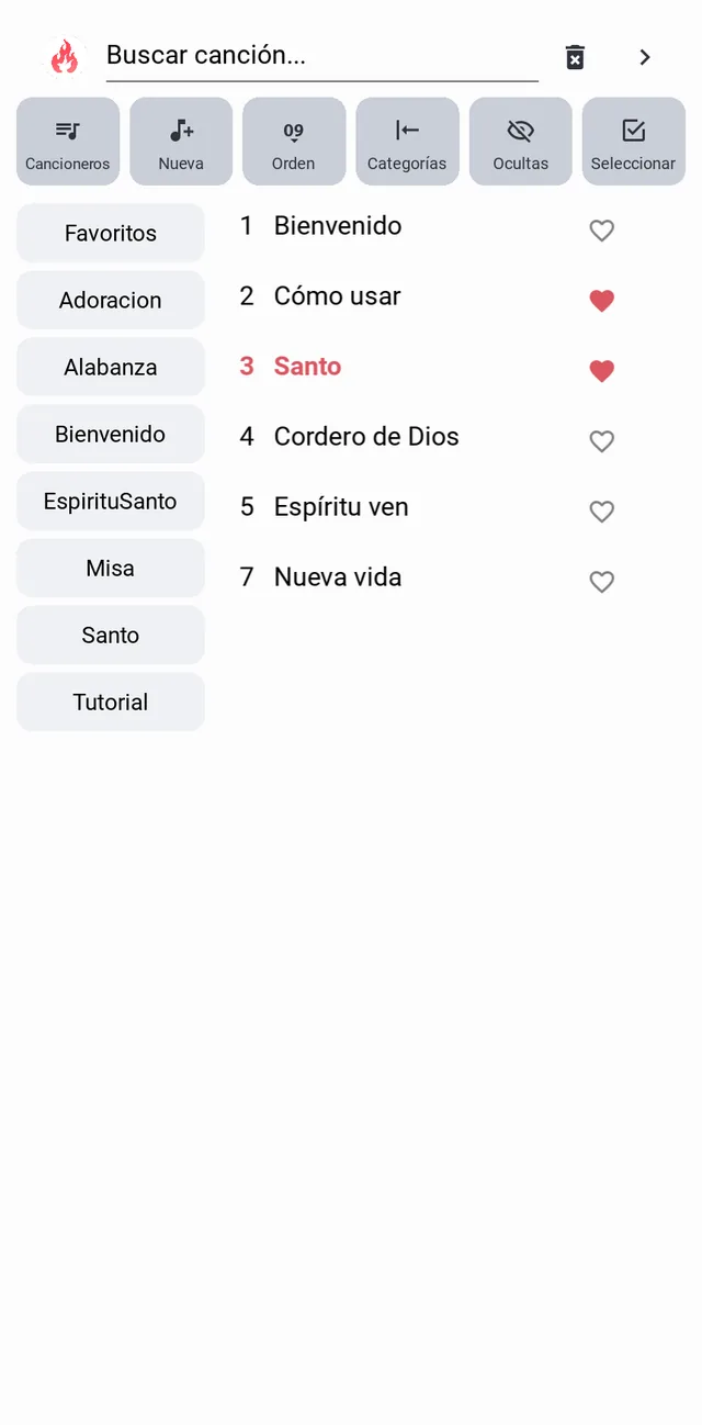 Lista de canciones con el tema claro