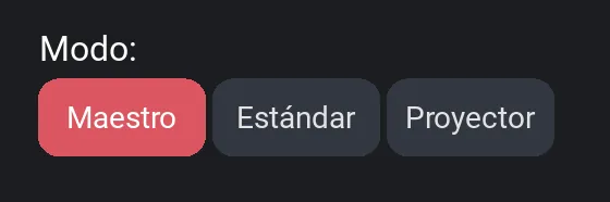 Fila Modo de los ajustes: Maestro, Estándar y Proyector