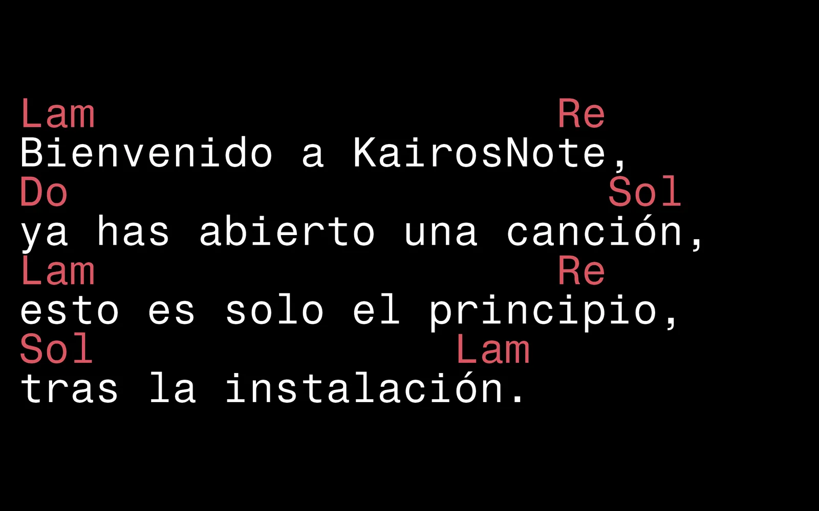 Proyección con los acordes sobre la letra