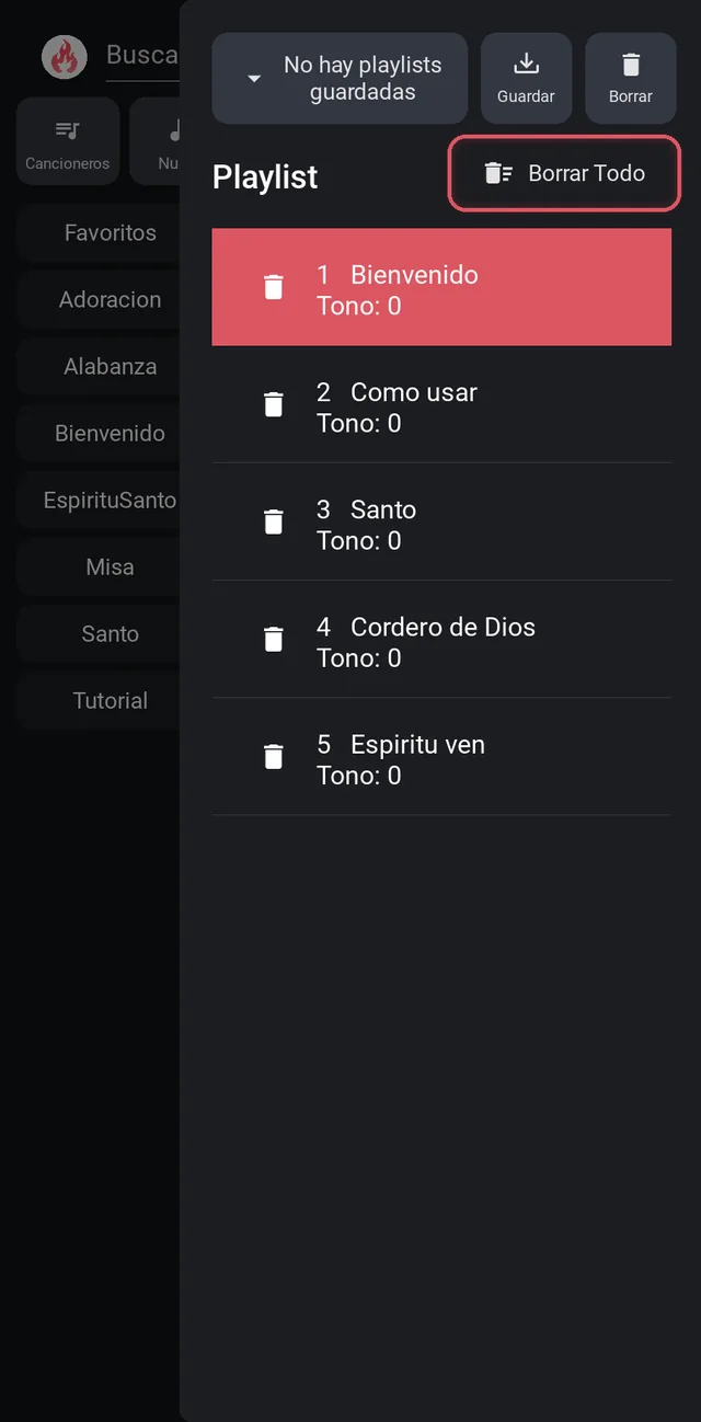 Playlist con cinco canciones