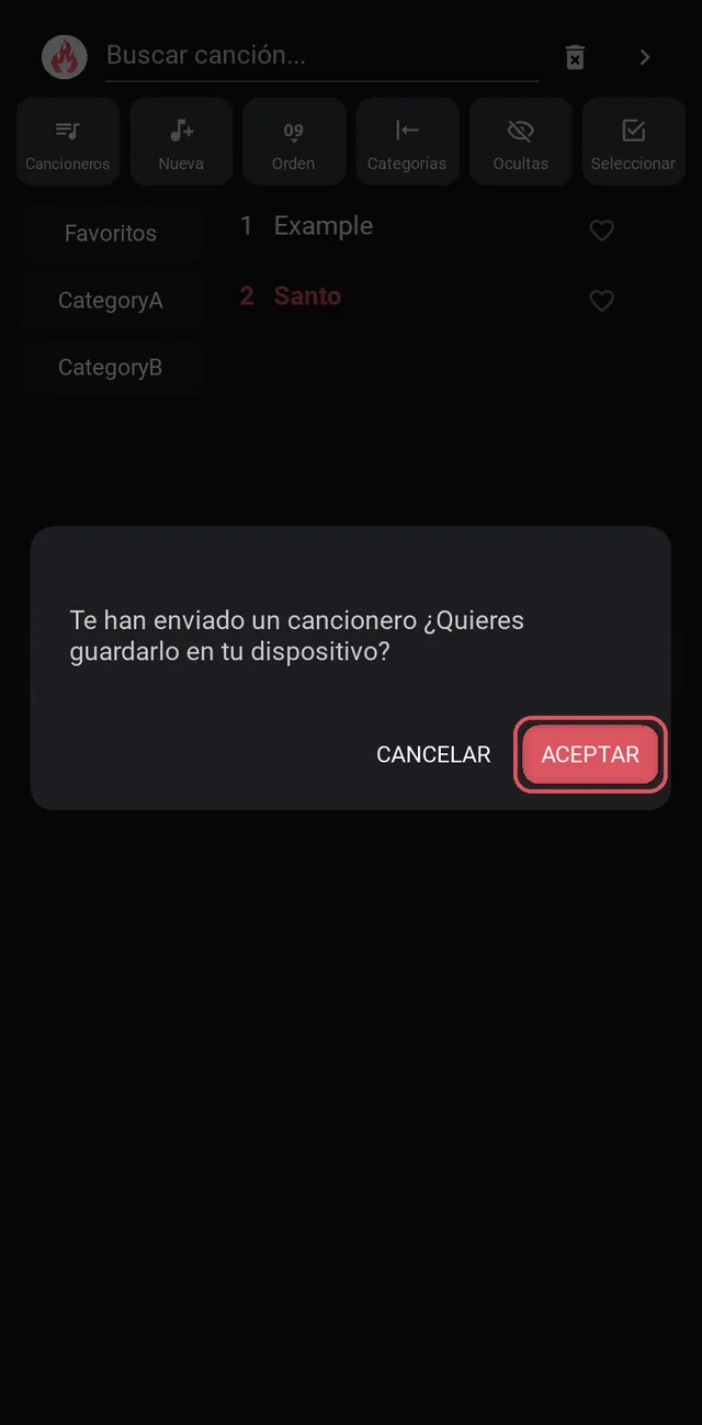 Aviso de cancionero recibido